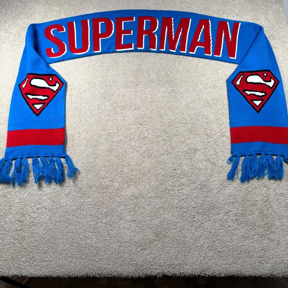Superman Symbol Rectangle Scarf Scarves Unisex Blue Red DC Comics Tassel Winter